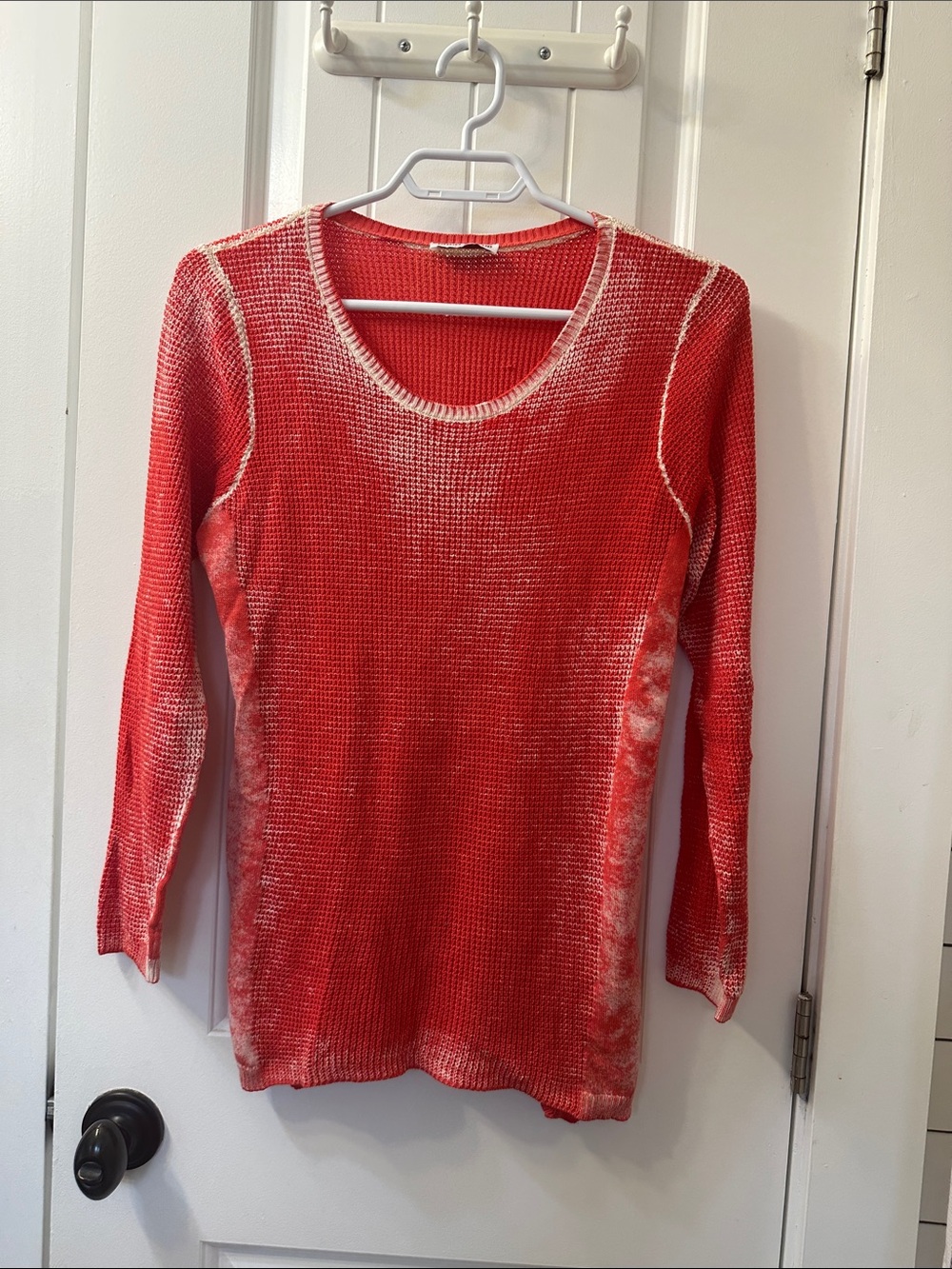 Washed Coral Waffle Knit Long Sleeve Top